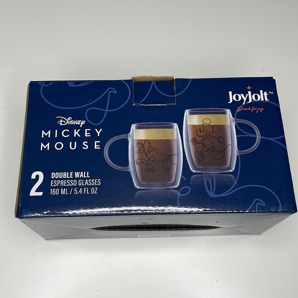 NEW JoyJolt Disney Mickey Mouse & Pluto Double Wall Glass Mugs - 5.4 oz Set of 2 - Picture 7 of 12